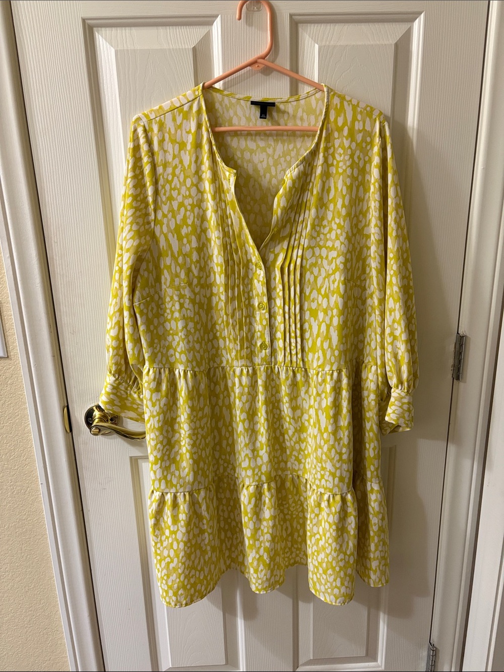 Yellow Printed V-Neck Women’s Dress